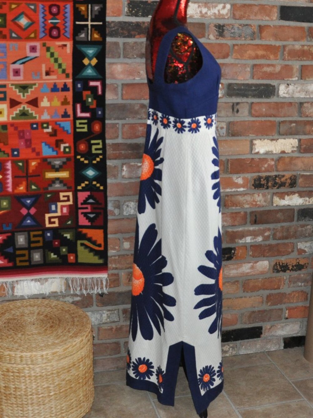 Vintage 70s Feminette Models London Empire Waist Sleeveless Floral MAXI  Dress M - Picture 5 of 8